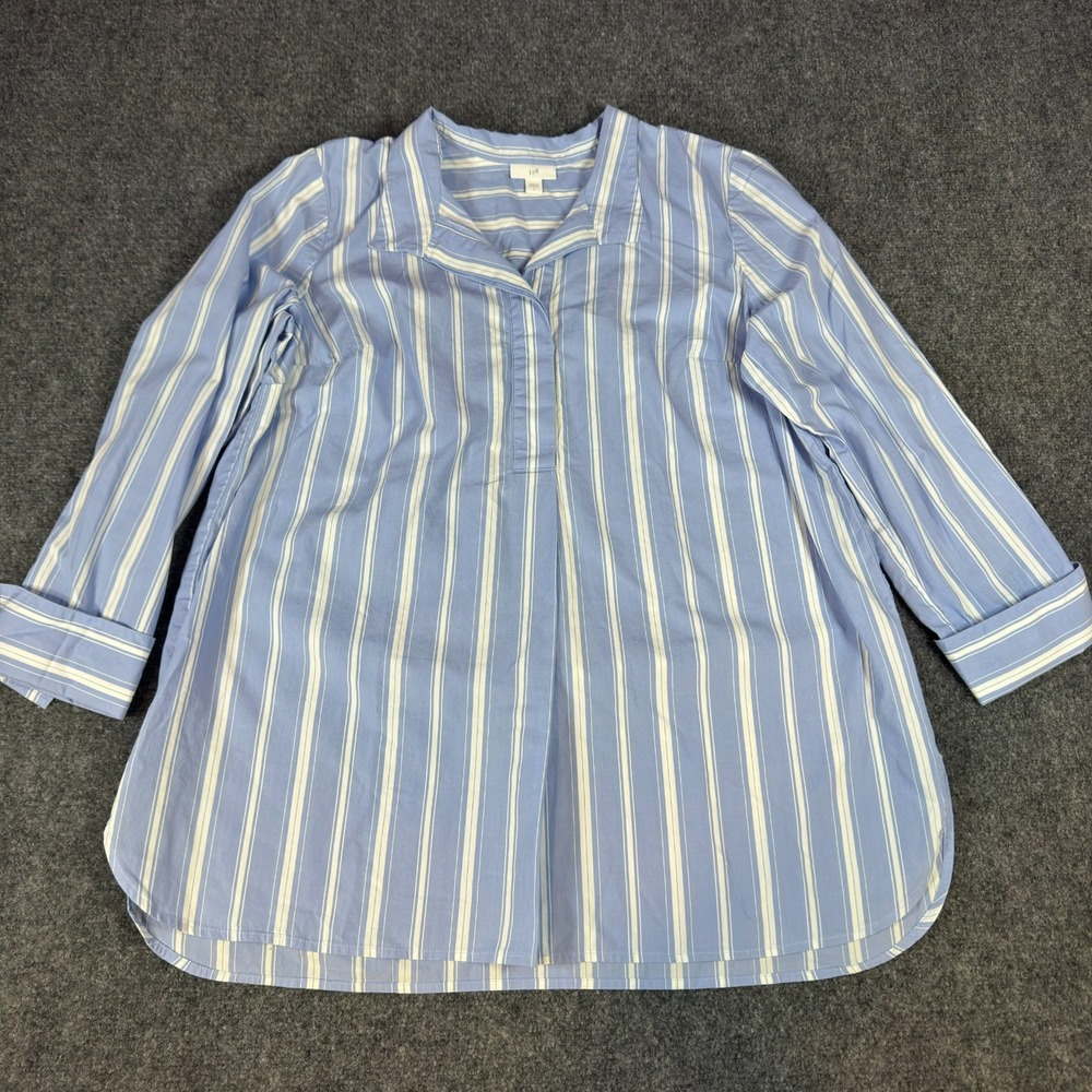 J. Jill Womens Large Blue White Striped Cotton Poplin Split Neck Tunic Top